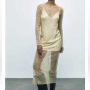 Elegant Long Sleeve Gold Dress